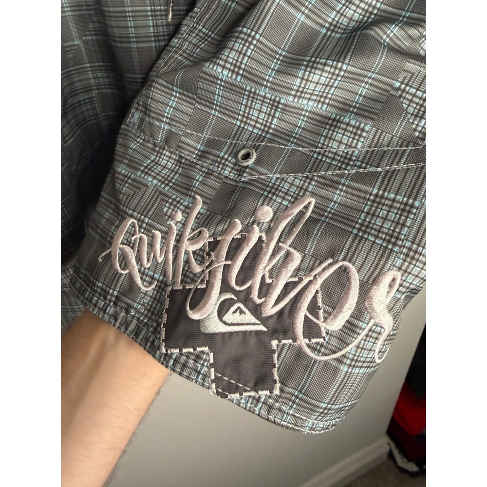 Vintage Y2K Quiksilver Mens Plaid Board Shorts Grey Surf Swim Trunks Size 38 - Picture 4 of 8